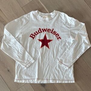 Budweiser Vintage White Long Sleeve Tee with Red Star